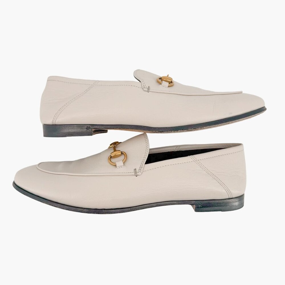 Gucci Brixton Horsebit Loafers EU 36.5 US 6.5 White Leather Flat Buckle Shoe - Picture 7 of 13
